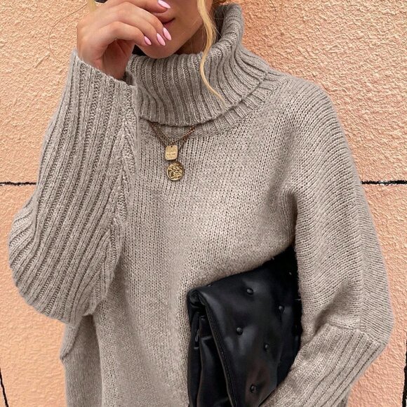 Apricot Casual Womens High Neck Batwing Sleeve Sweater - Picture 4 of 5